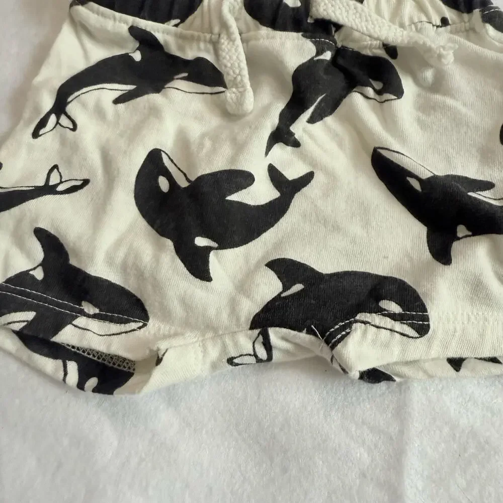 Old Navy Baby Shorts Shorties Black White Orca Whale Print 0-3 Months Boy Girl